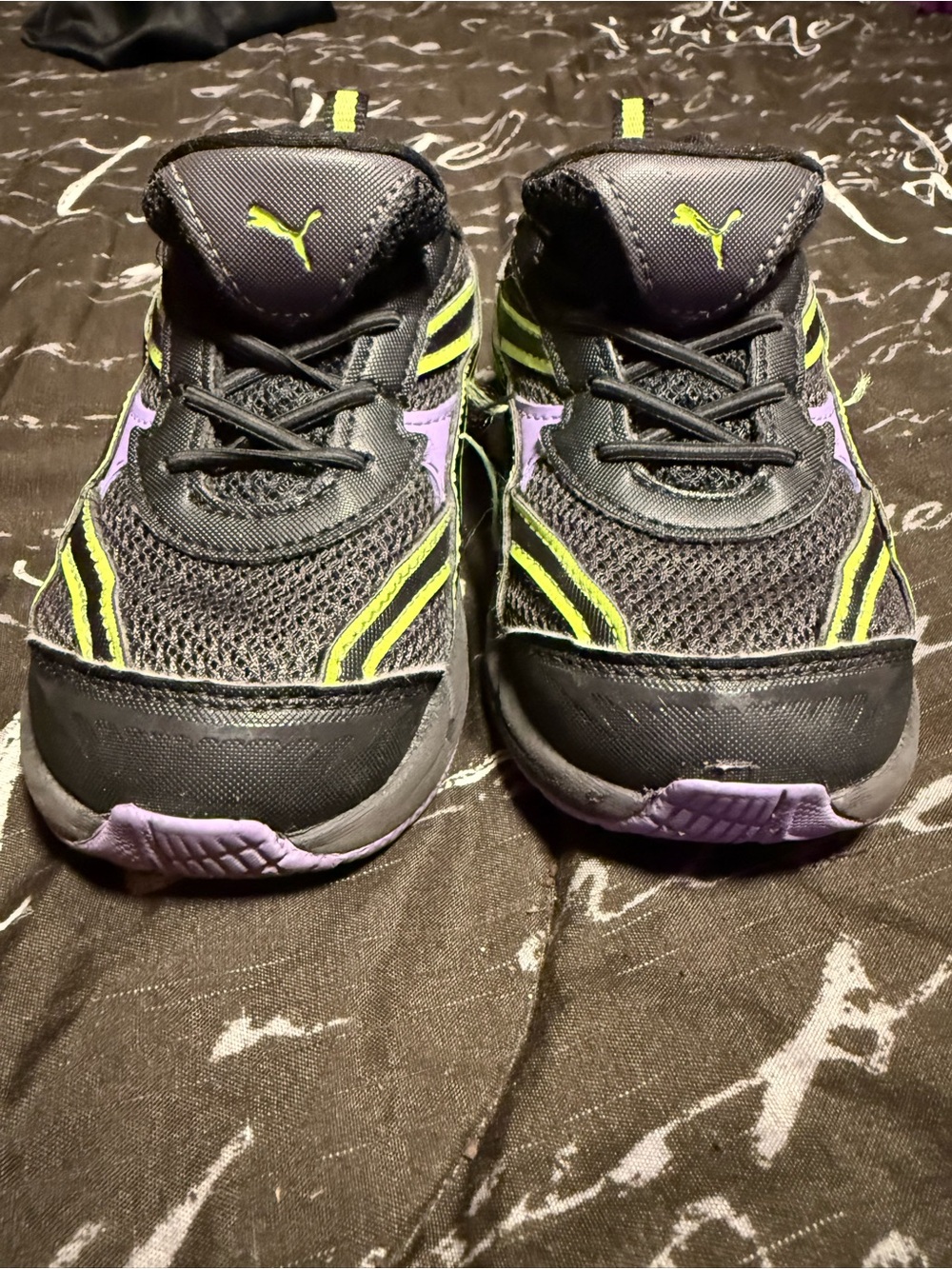 Puma Kids' Black & Purple Active Sneakers with Neon Accents size 9C toddler boy